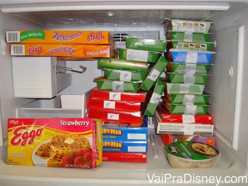Freezer típico de funcionários da Disney brasileiros, completamente lotado de congelados de 1 dólar.