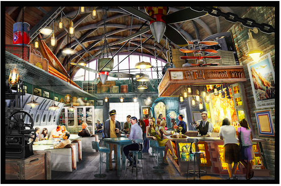 Foto divulgação da Disney para o Jock Lindsey’s Hangar Bar, do lado de dentro.