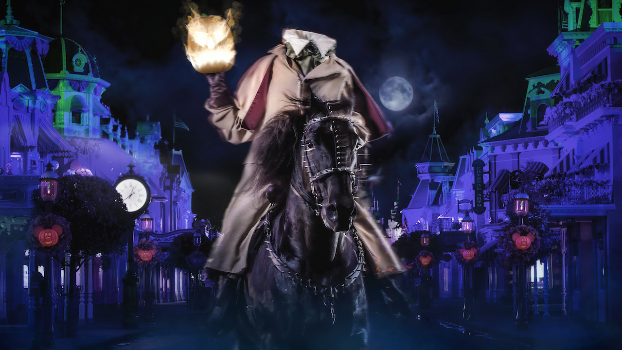 O cavaleiro sem cabeça já é presença recorrente na parada da festa de Halloween do Magic Kingdom.