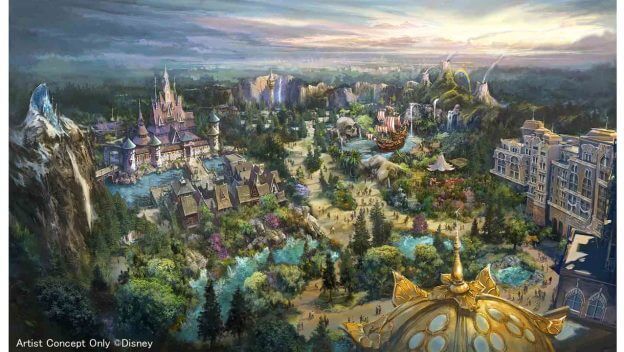 Conceito de como ficará a expansão do Tokyo DisneySea, um dos parques da Disney do Japão 