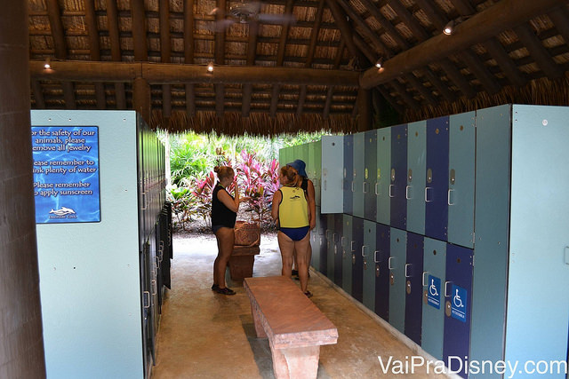 No Discovery Cove, os armários para guardar seus pertencem se localizam do lado de fora dos vestiários