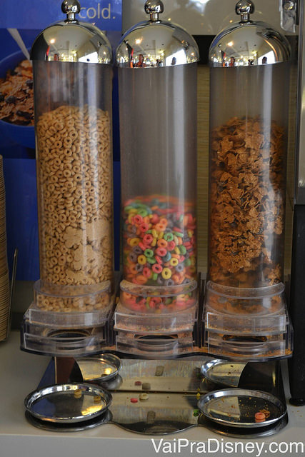 Vários tipos de cereais também s'ao oferecidos como opção no café da manhã do Hampton Inn