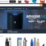 Foto do site da Amazon, mostrando diversos produtos que eles vendem, com destaque para a Alexa