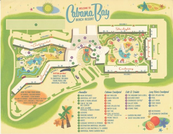 Mapa do Cabana Bay. Ficamos em um dos prédiso dos fundos, o Continental