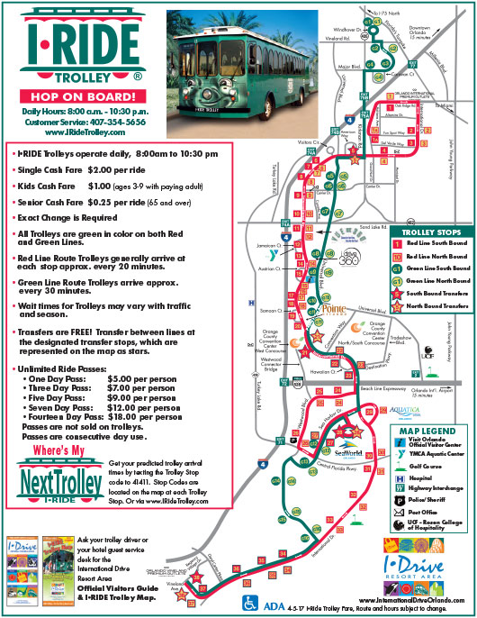 Mapa da rota do I-Trolley pela International Drive