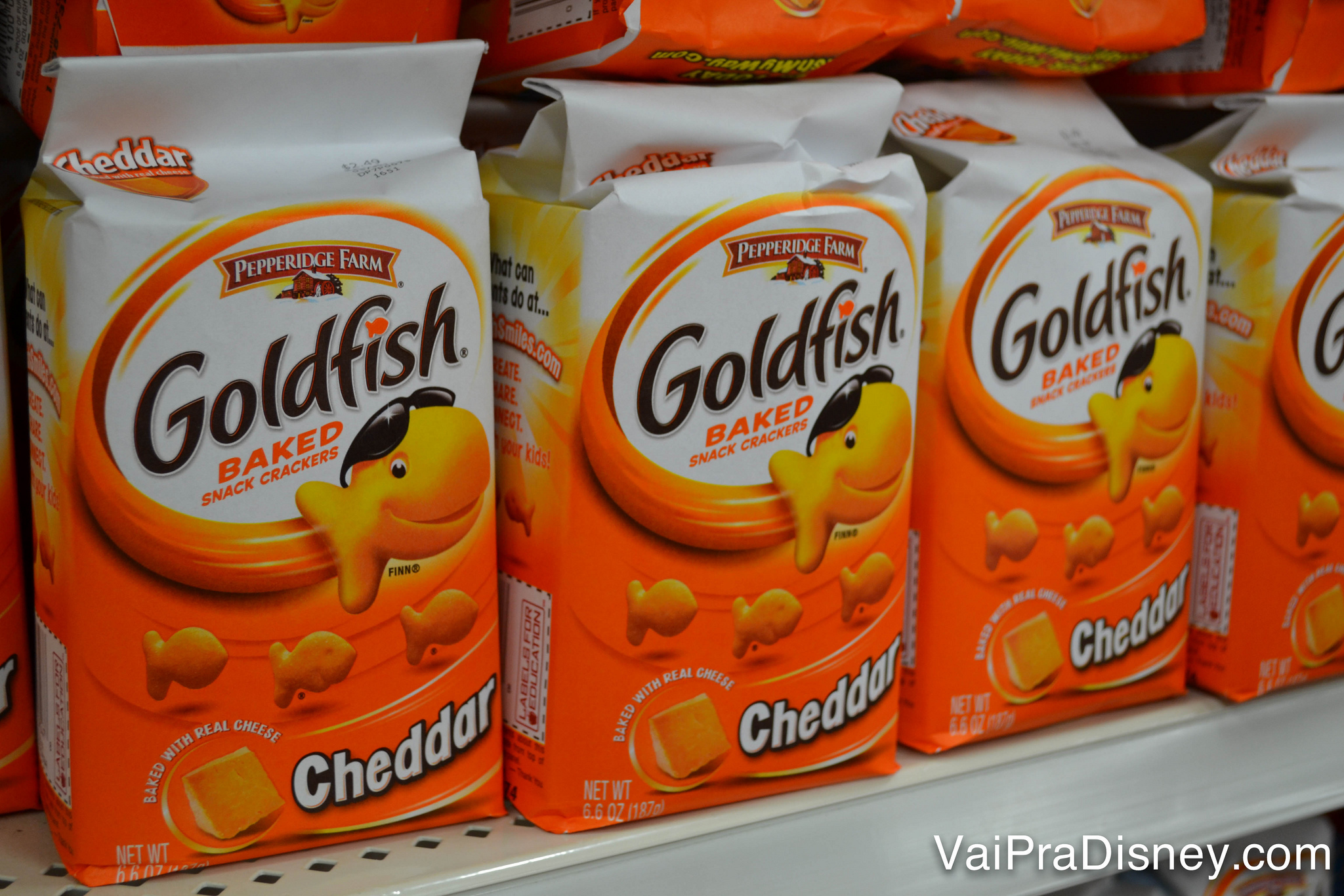 Eu nunca gostei desse negócio, mas esse salgadinho Goldfish faz maior sucesso nos EUA e eu sempre vejo nos parques. 