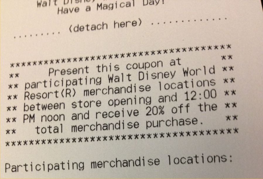 Dicas para ir a Orlando com pouco dinheiro - Imagem do cupom de desconto escondido na nota fiscal. Divulgada pelo site traveldestinationswithcharacter.com