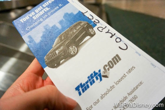 Folheto para a retirada do carro na Thrifty