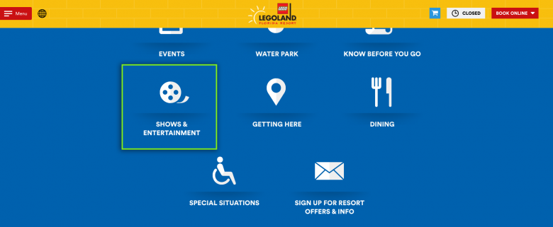 Como ver os horários dos shows. Foto do site da Legoland 