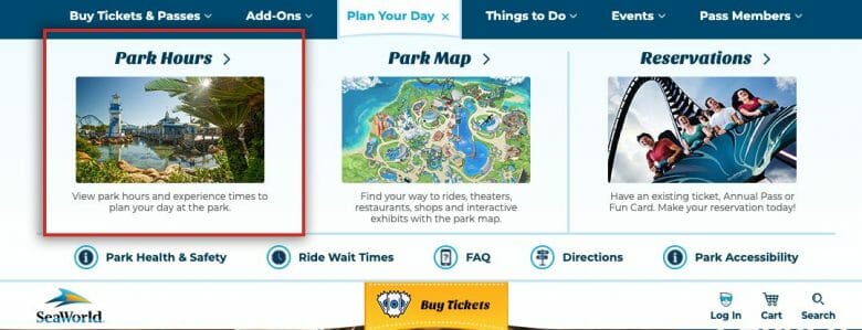 Como ver o horário de funcionamento do SeaWorld. Foto do site do SeaWorld