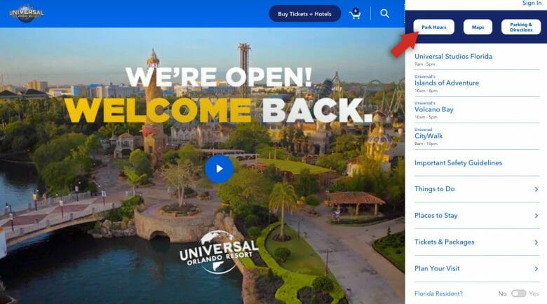 Como ver o horário de funcionamento da Universal. Foto do site da Universal 