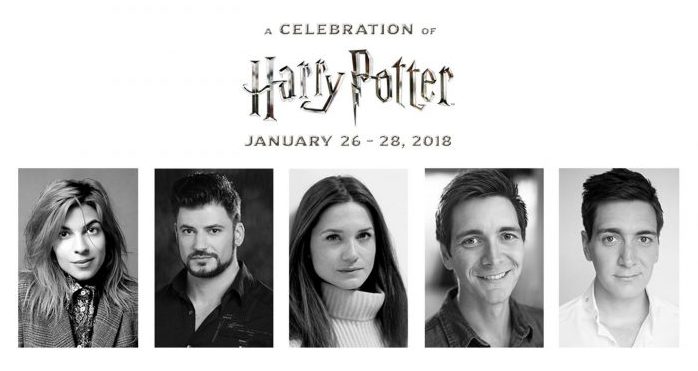 Foto dos atores que participaram do A Celebration of Harry Potter em 2018, Stanislav Yanevski, James e Oliver Phelps, Bonnie Wright e Natalia Tena