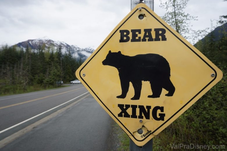 Foto de uma placa indicando ursos por perto 