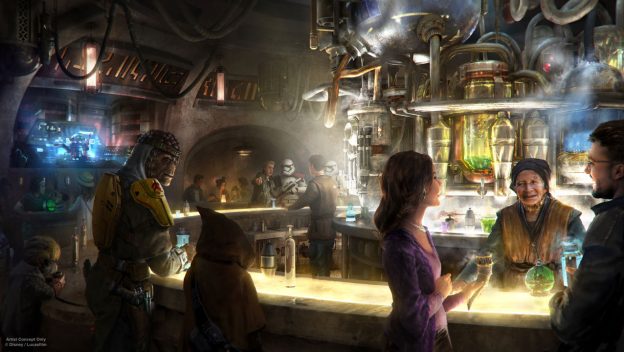 Aqui no blog a gente sempre conta todas as novidades sobre o lançamento da área de Star Wars. Foto de divulgação da Disney de como será o bar de Galaxy's Edge