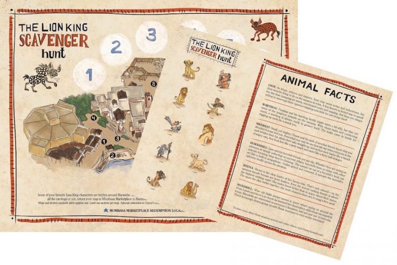 Foto do mapa e das instruções da caça ao tesouro especial de Rei Leão  