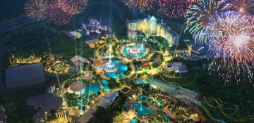 Concept art de como será o Epic Universe, o novo parque da Universal.