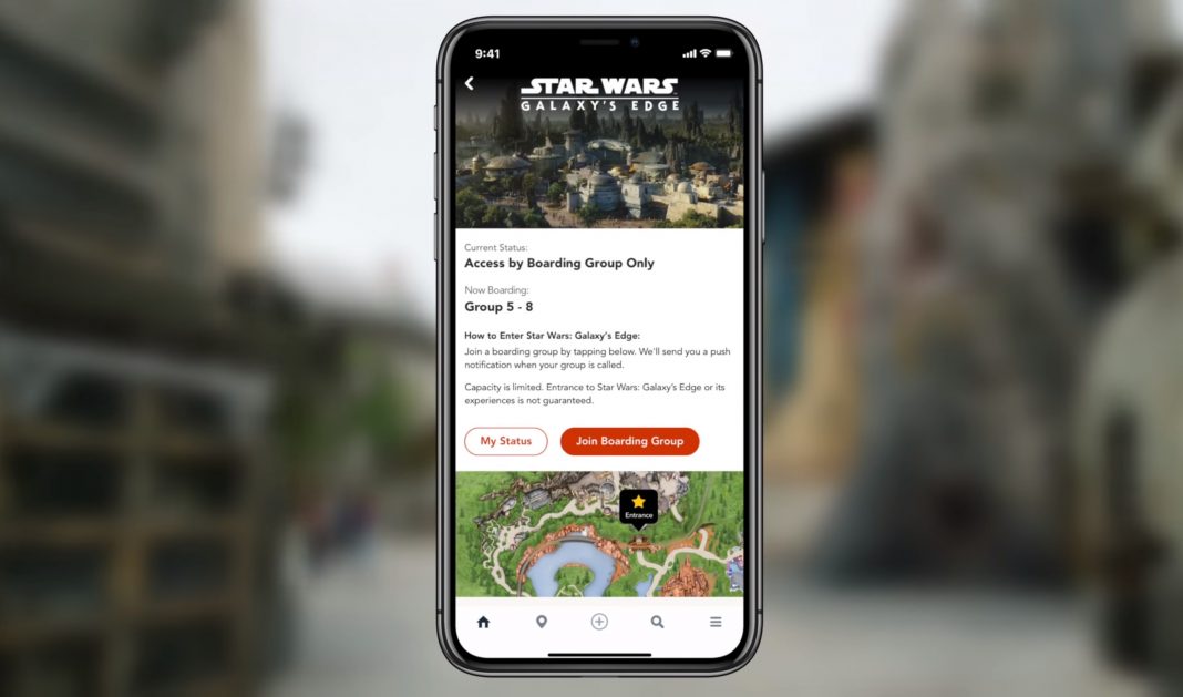 Foto de um celular mostrando como entrar na fila virtual para a Galaxy's Edge 