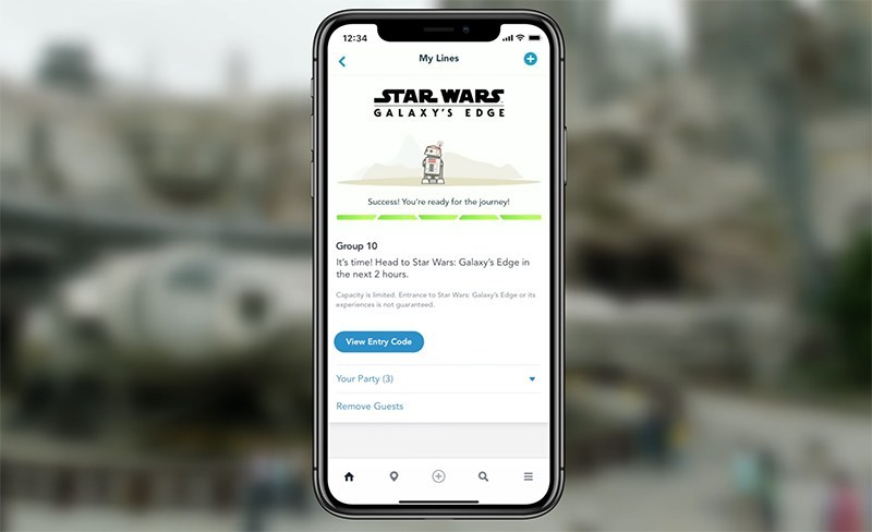 Foto de um celular mostrando como entrar na fila virtual para a Galaxy's Edge 