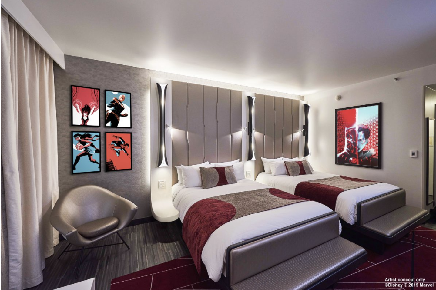 Conceito do quarto do hotel da Marvel que chegará à Disney de Paris