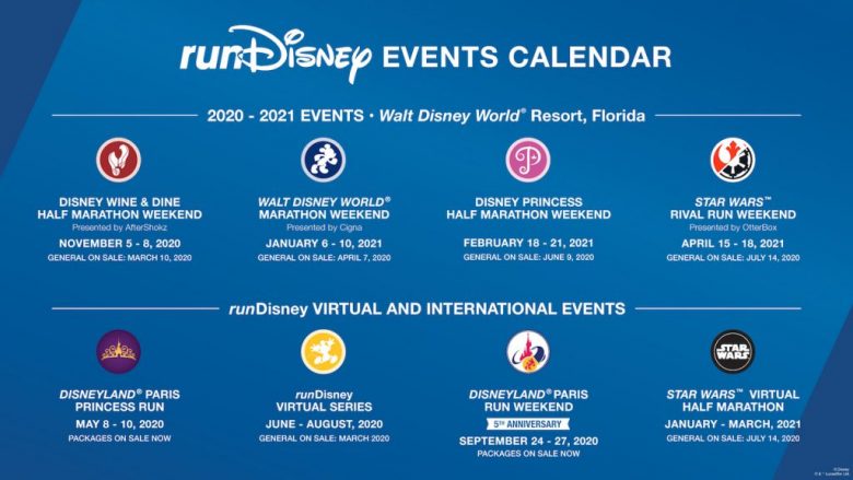 Foto do calendário divulgado pela Disney com as datas de todas as suas maratonas nos parques pelo mundo. 
