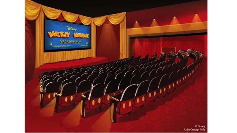 Desenho de como será o teatro que exibirá curtas do Mickey, o Mickey Shorts Theater 