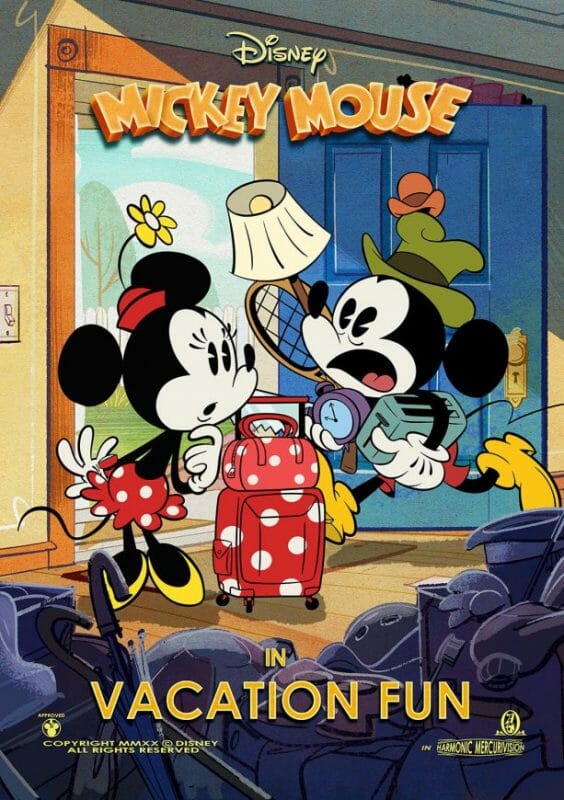 Pôster do curta que será exibido no Teatro Chinês, com o Mickey e a Minnie, chamado Vacation Fun 