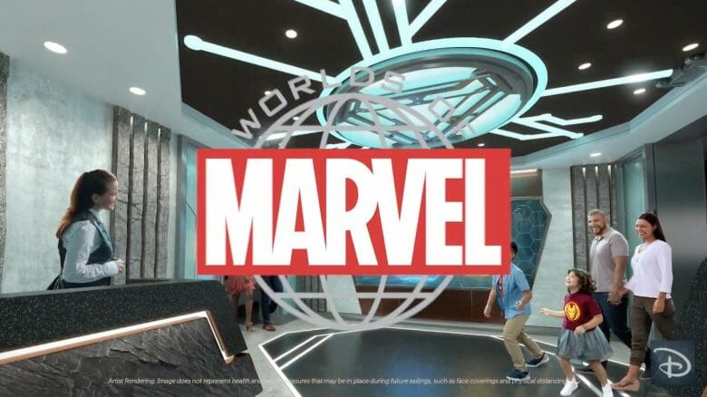 Família chegando na nova experiência gastronômica interativa Worlds of Marvel