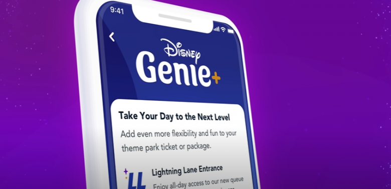 Print do vídeo de divulgação do Disney Genie mostrando a opção paga, o Disney Genie+