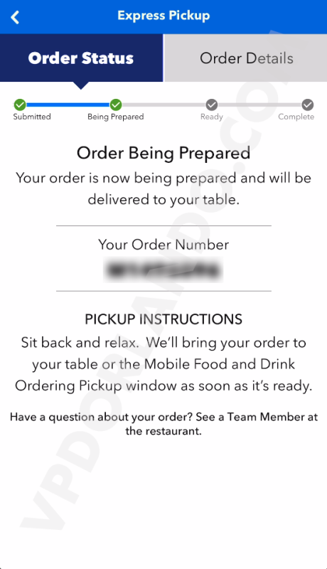 Print do aplicativo que mostra que o pedido de Mobile Order está sendo preparado.