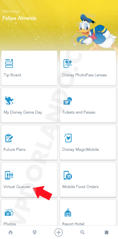 no aplicativo da disney, clique na opção virtual queue (fila virtual)