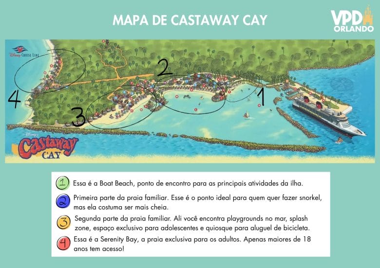 Mapa completo indicativo de Castaway Cay