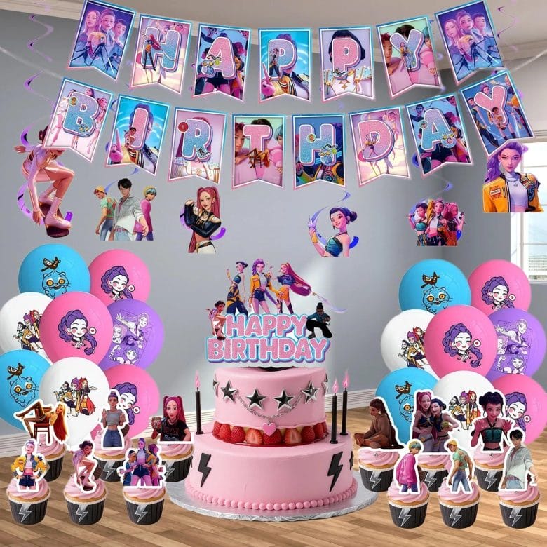 Decoração temática de festa inspirada nas Guerreiras do K-Pop