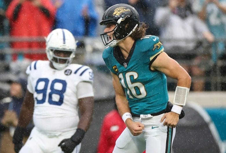 Jogador do Jacksonville Jaguars em uma partida de futebol americano